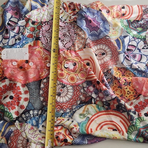 Graphic Shape Floral Frenzy Long Sleeve Button Down Shirt y2k vibe size XL Boho - Picture 8 of 10